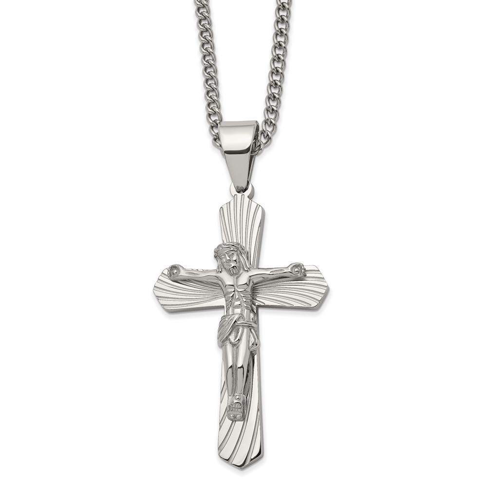 Chisel Stainless Steel Crucifix Pendant on a 24 inch Curb Chain Necklace